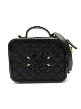 Chanel CC Filigree Vanity Shoulder Bag Caviar Leather Black